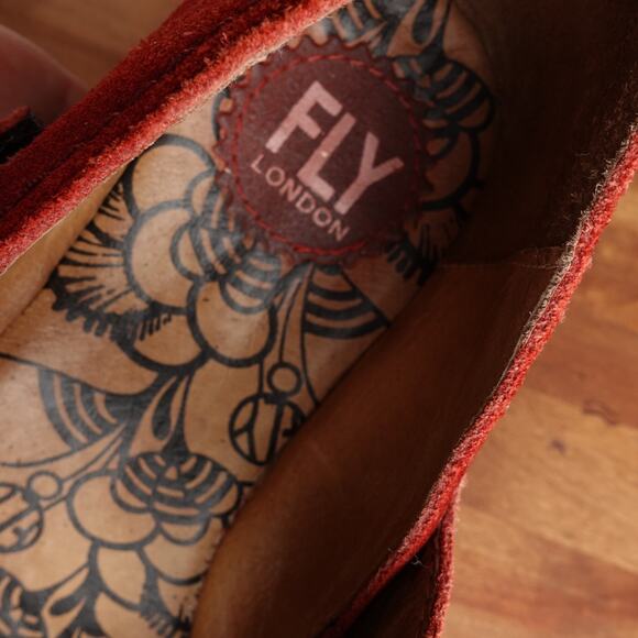 Fly London Shoes Womens SZ EU 38 US 7.5-8 Red Lato Mary Jane Wedge Suede Comfort - Picture 11 of 13